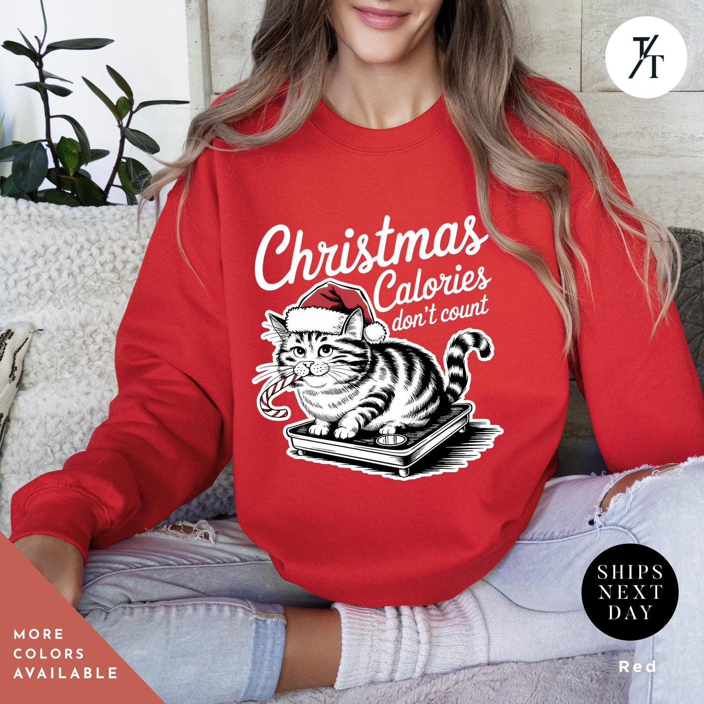 Cat Christmas Sweatshirt Gildan Christmas Calories Cats Lover