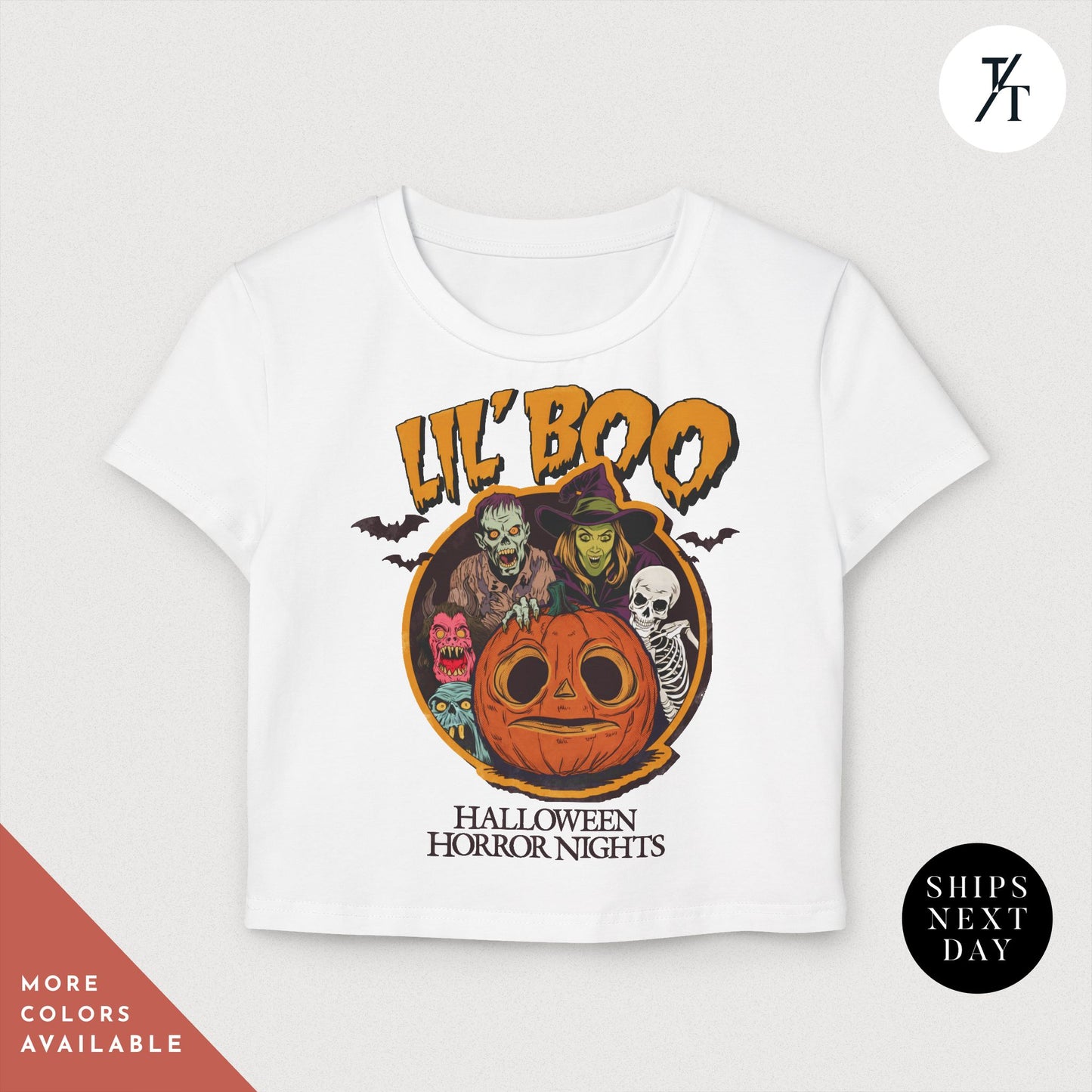 Women's Baby Tee Halloween Horror Nights Crop Top Lil Boo HHN Universal Orlando Shirt
