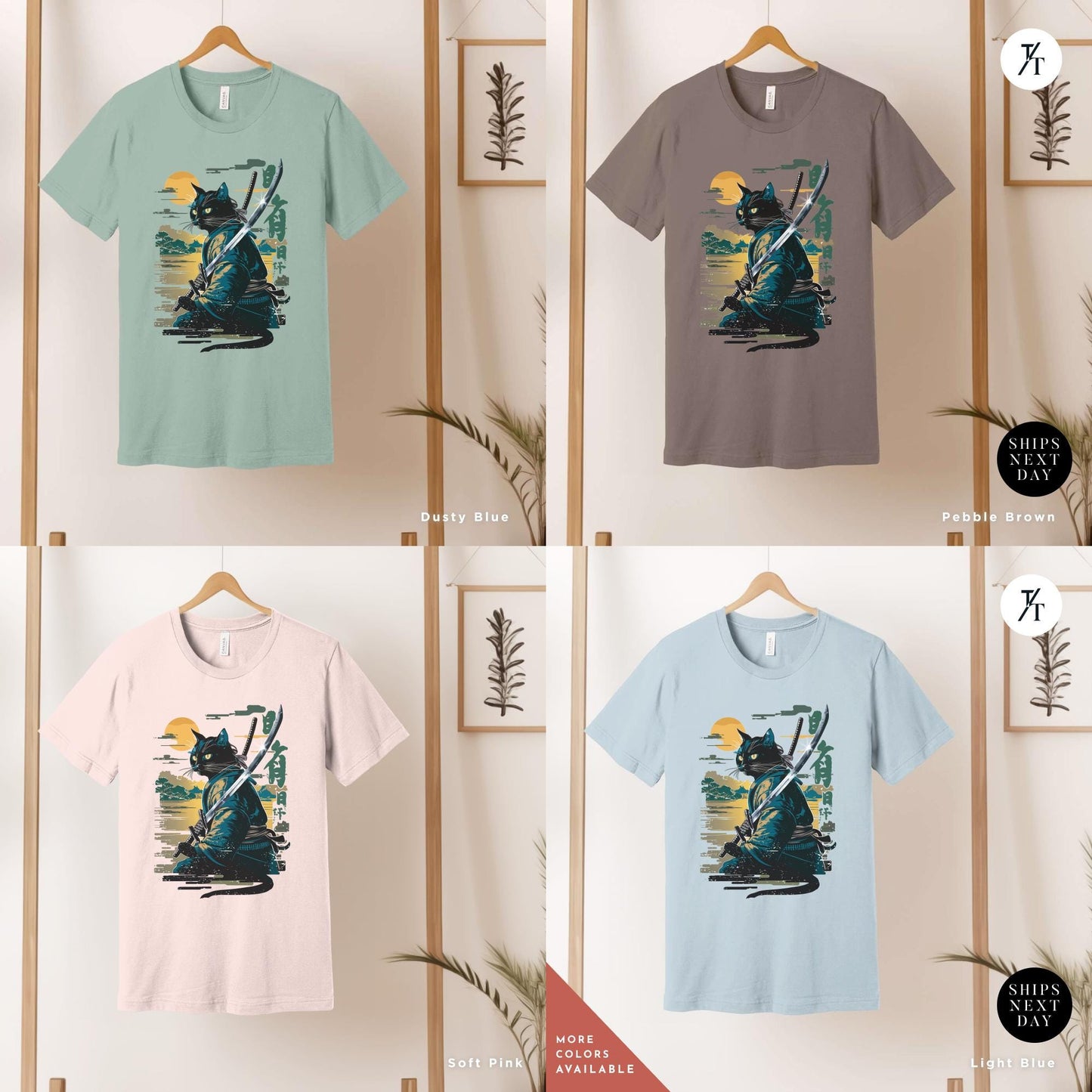 Samurai Cat Shirt Japanese Cat Art Aesthetic T-Shirt