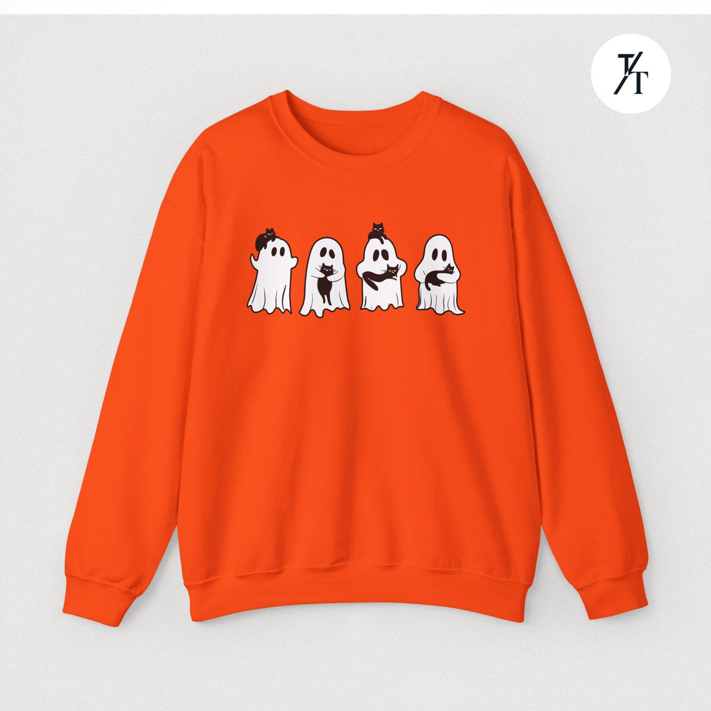 Adorable Ghosts with Cat Women's Halloween Sweatshirt