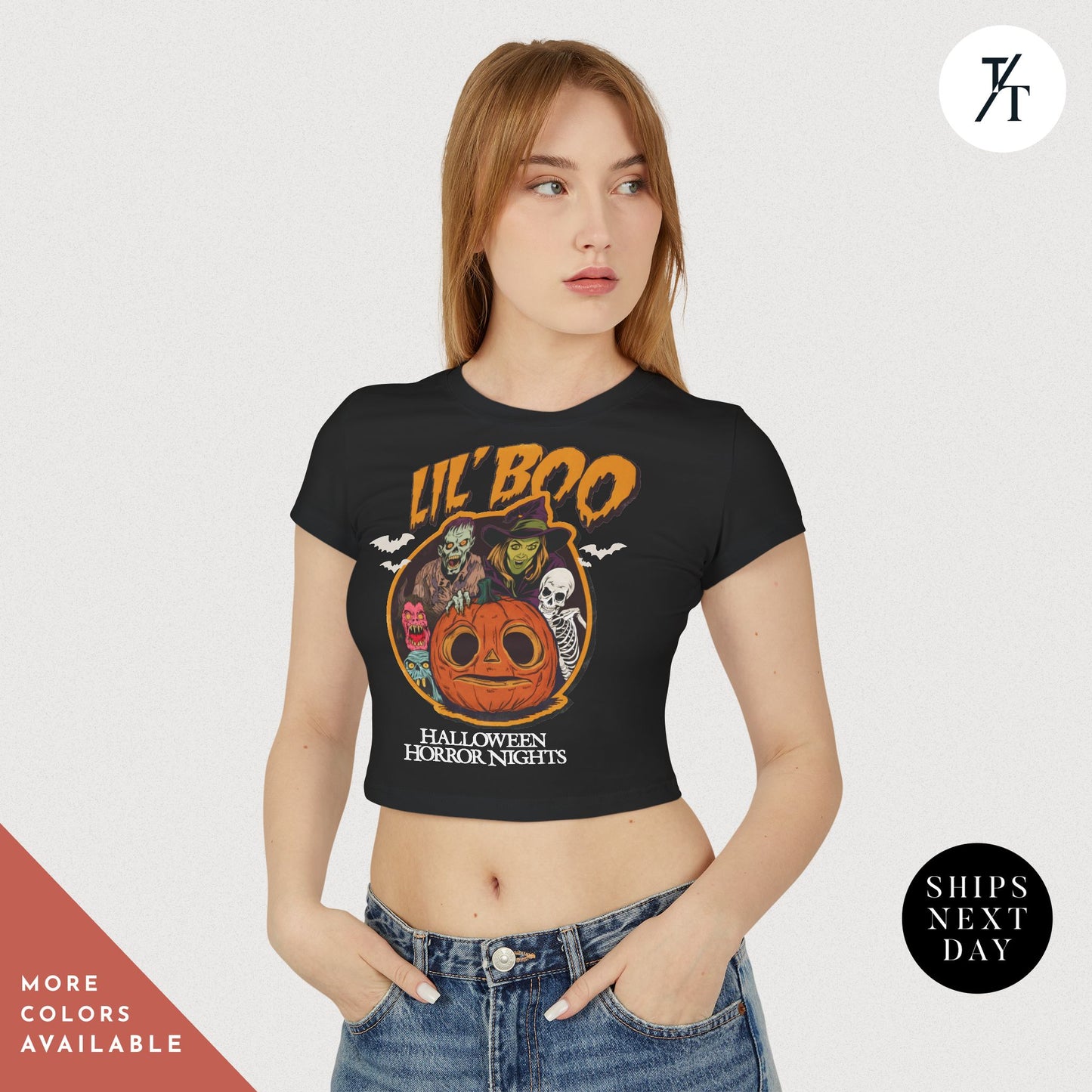 Women's Baby Tee Halloween Horror Nights Crop Top Lil Boo HHN Universal Orlando Shirt
