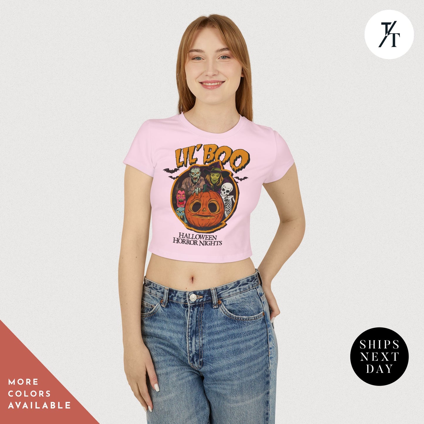 Women's Baby Tee Halloween Horror Nights Crop Top Lil Boo HHN Universal Orlando Shirt