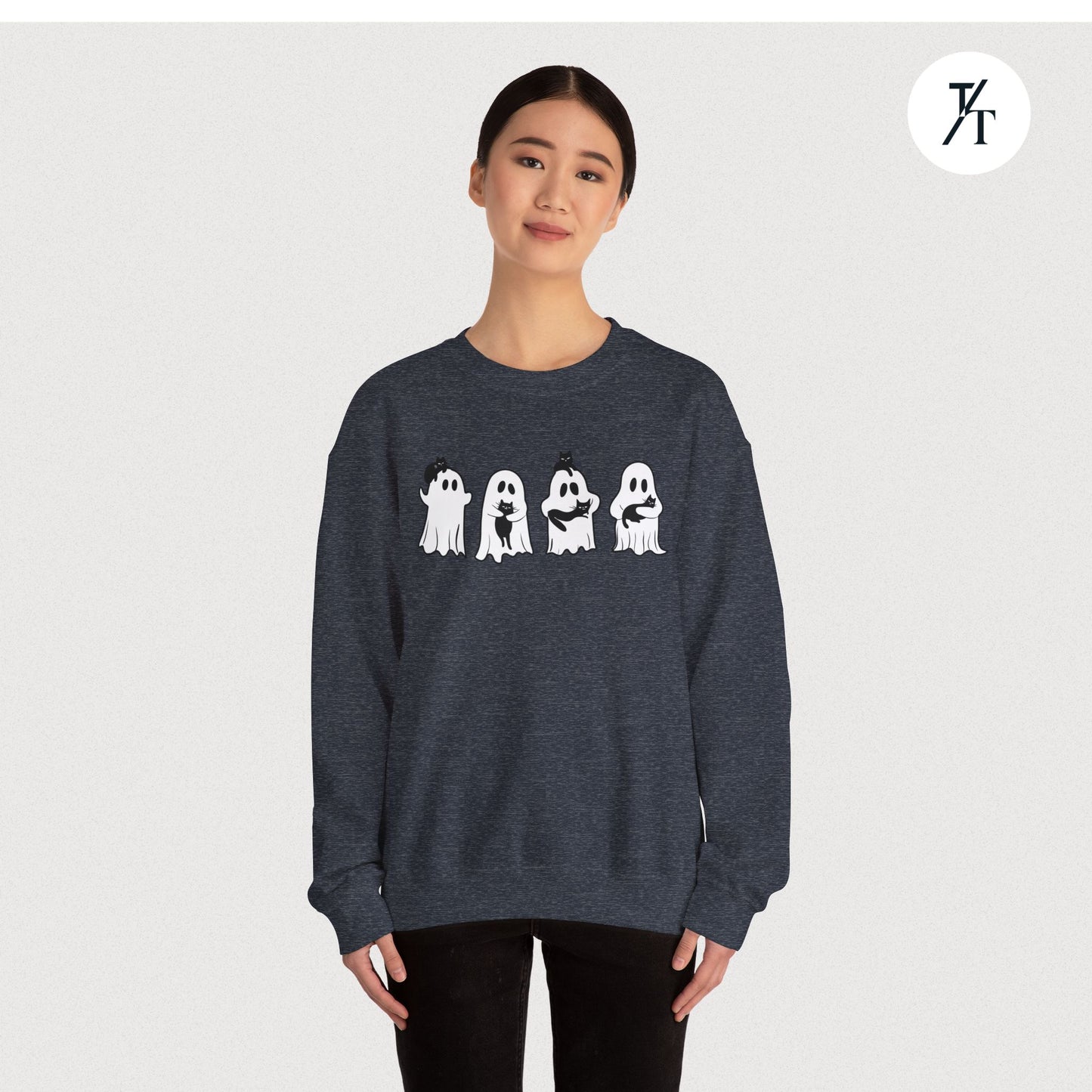Adorable Ghosts with Cat Women's Halloween Sweatshirt