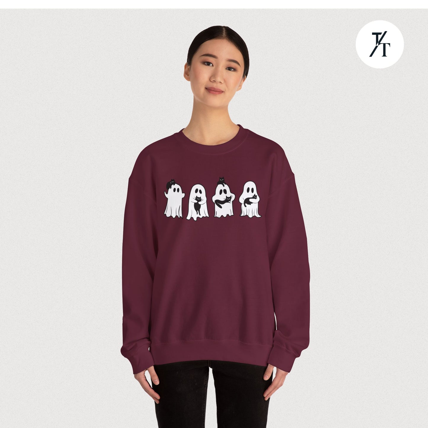 Adorable Ghosts with Cat Women's Halloween Sweatshirt