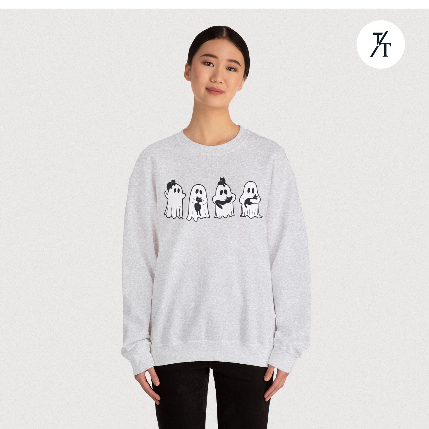 Adorable Ghosts with Cat Women's Halloween Sweatshirt