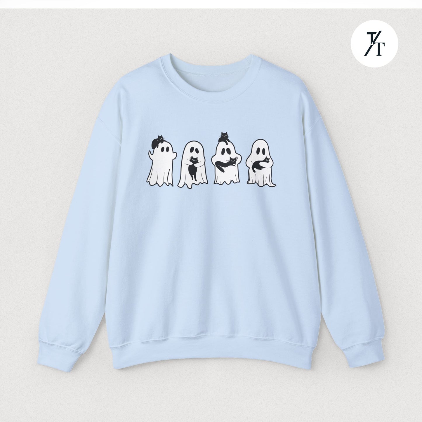 Adorable Ghosts with Cat Women's Halloween Sweatshirt