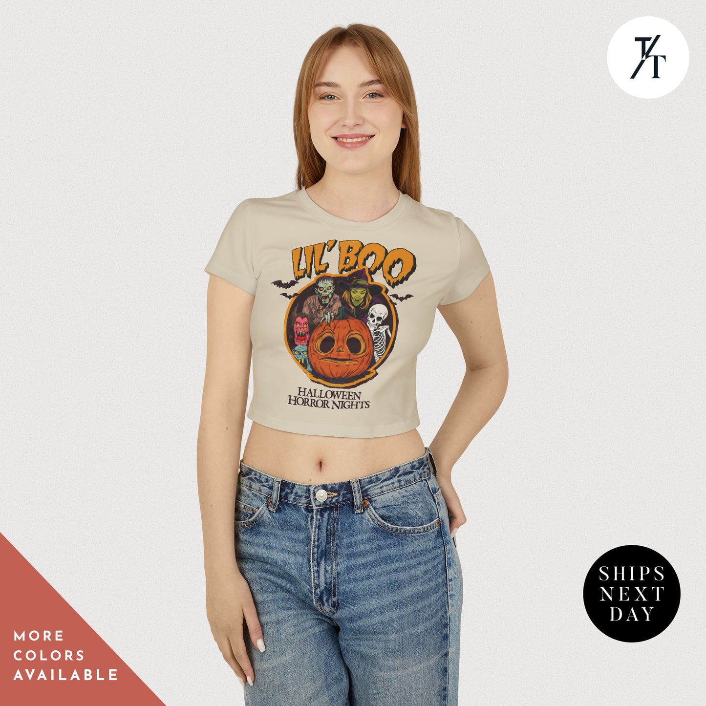 Women's Baby Tee Halloween Horror Nights Crop Top Lil Boo HHN Universal Orlando Shirt