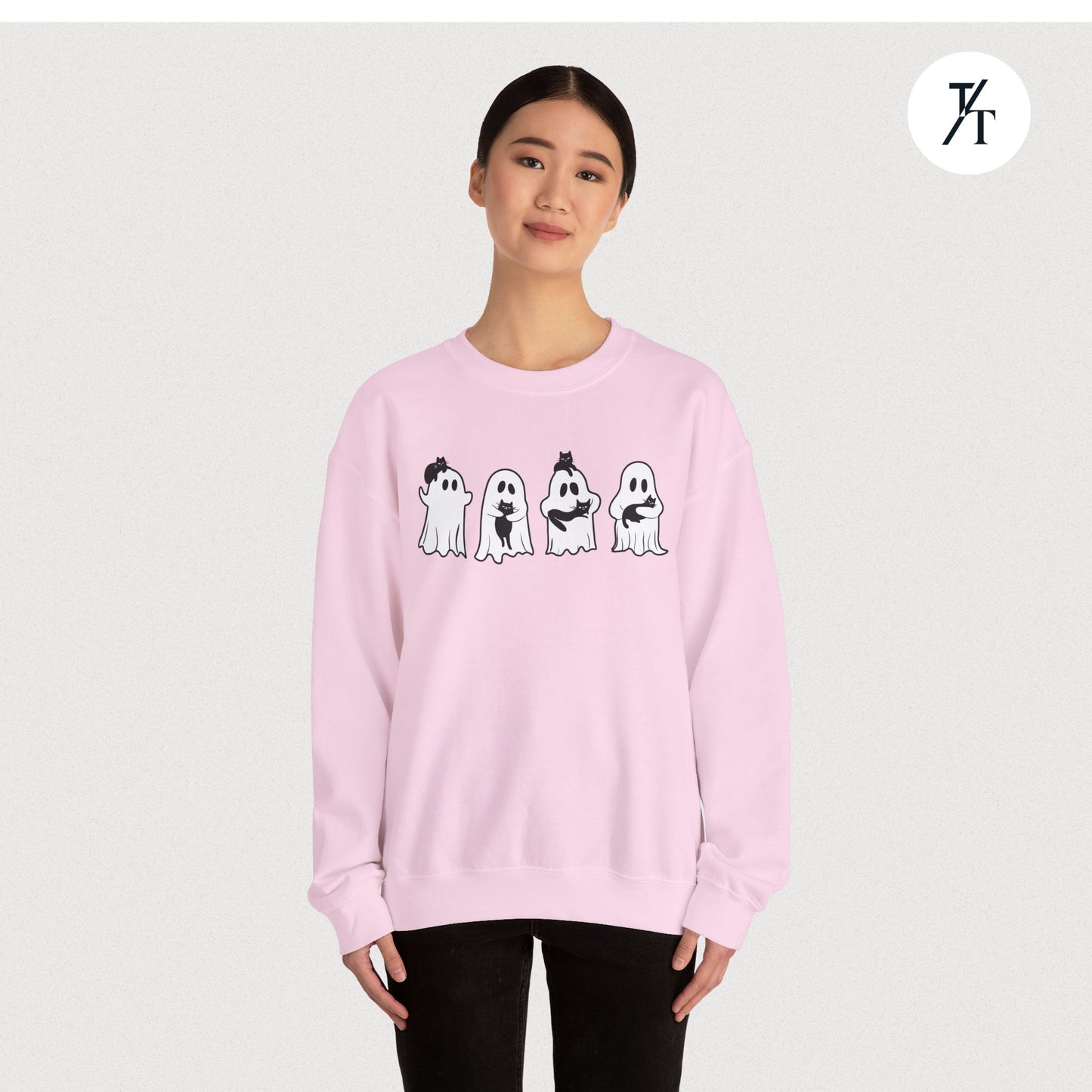 Adorable Ghosts with Cat Women's Halloween Sweatshirt