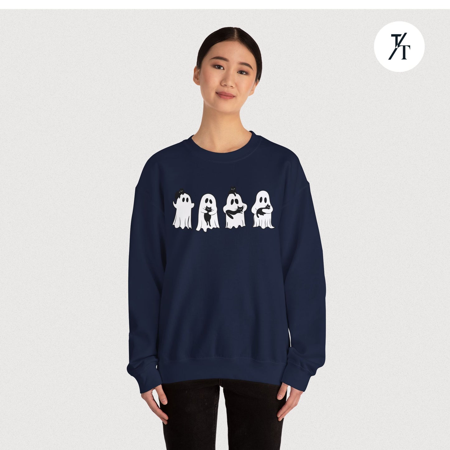Adorable Ghosts with Cat Women's Halloween Sweatshirt