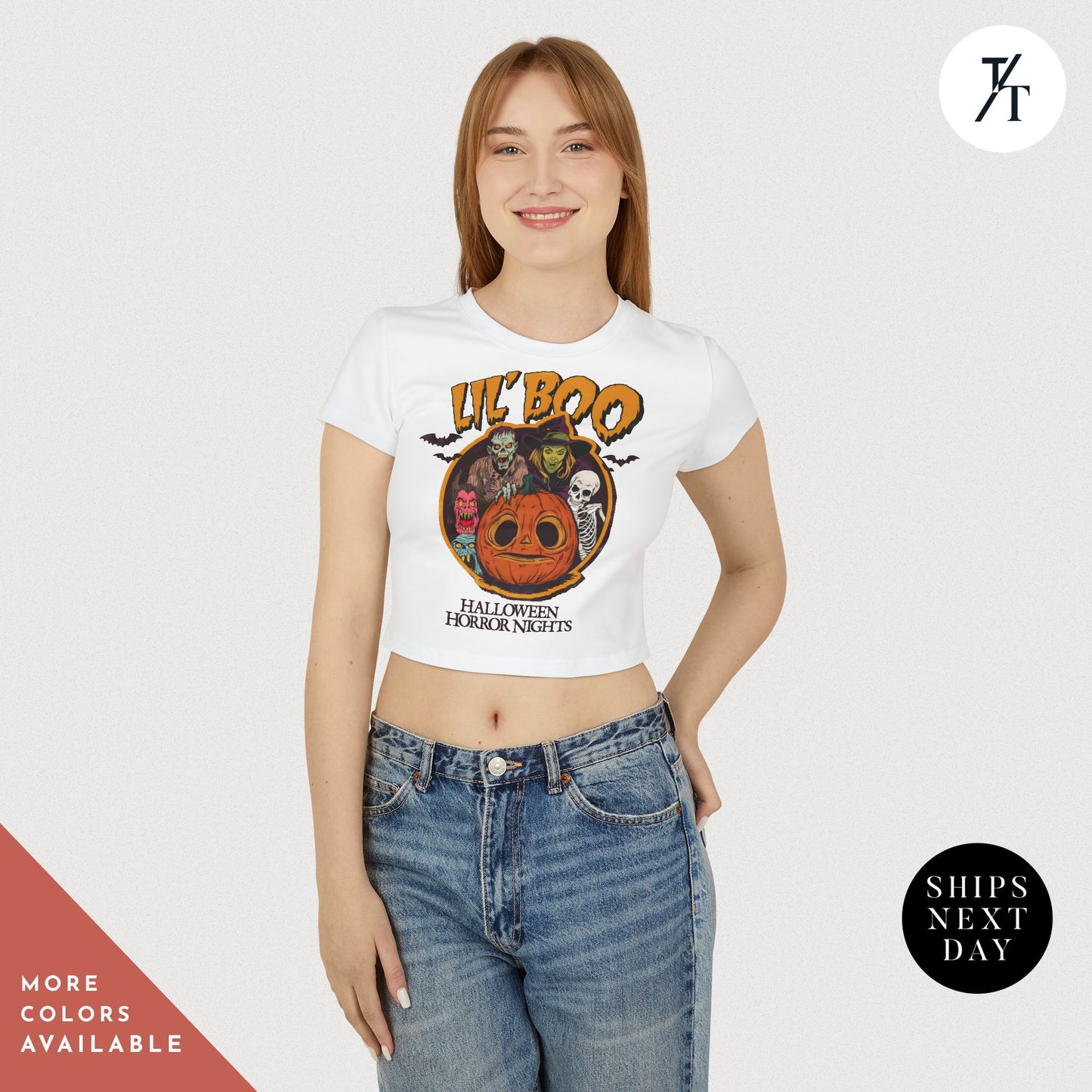 Women's Baby Tee Halloween Horror Nights Crop Top Lil Boo HHN Universal Orlando Shirt