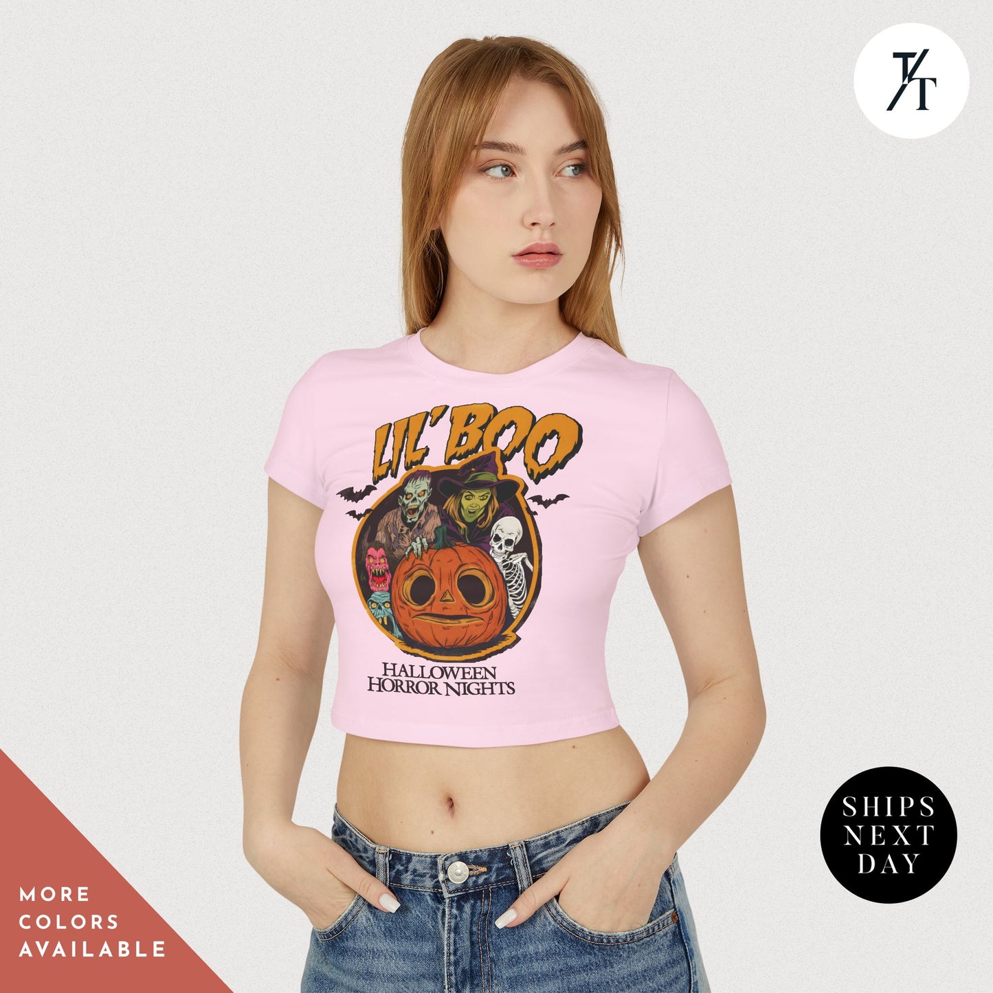 Women's Baby Tee Halloween Horror Nights Crop Top Lil Boo HHN Universal Orlando Shirt
