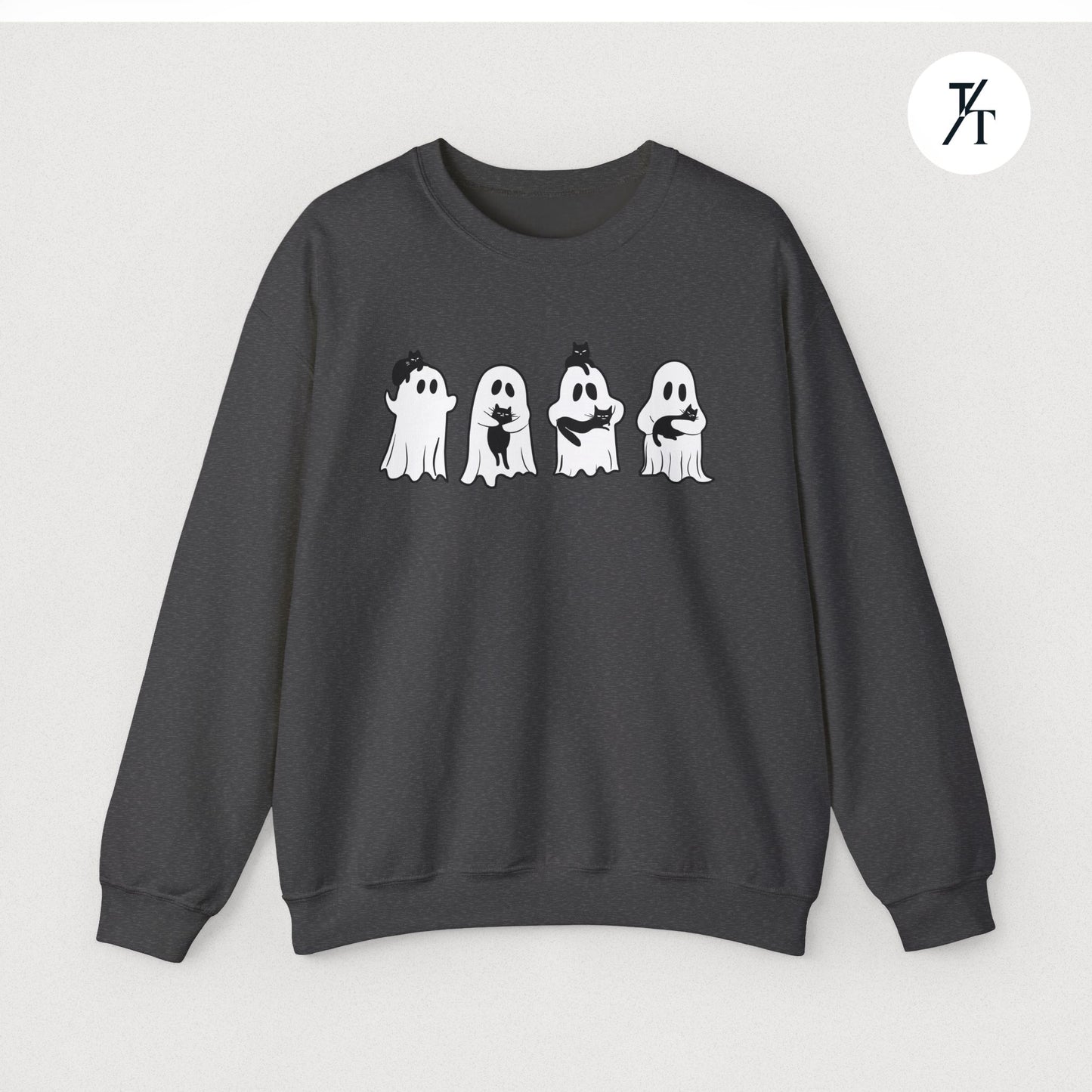 Adorable Ghosts with Cat Women's Halloween Sweatshirt