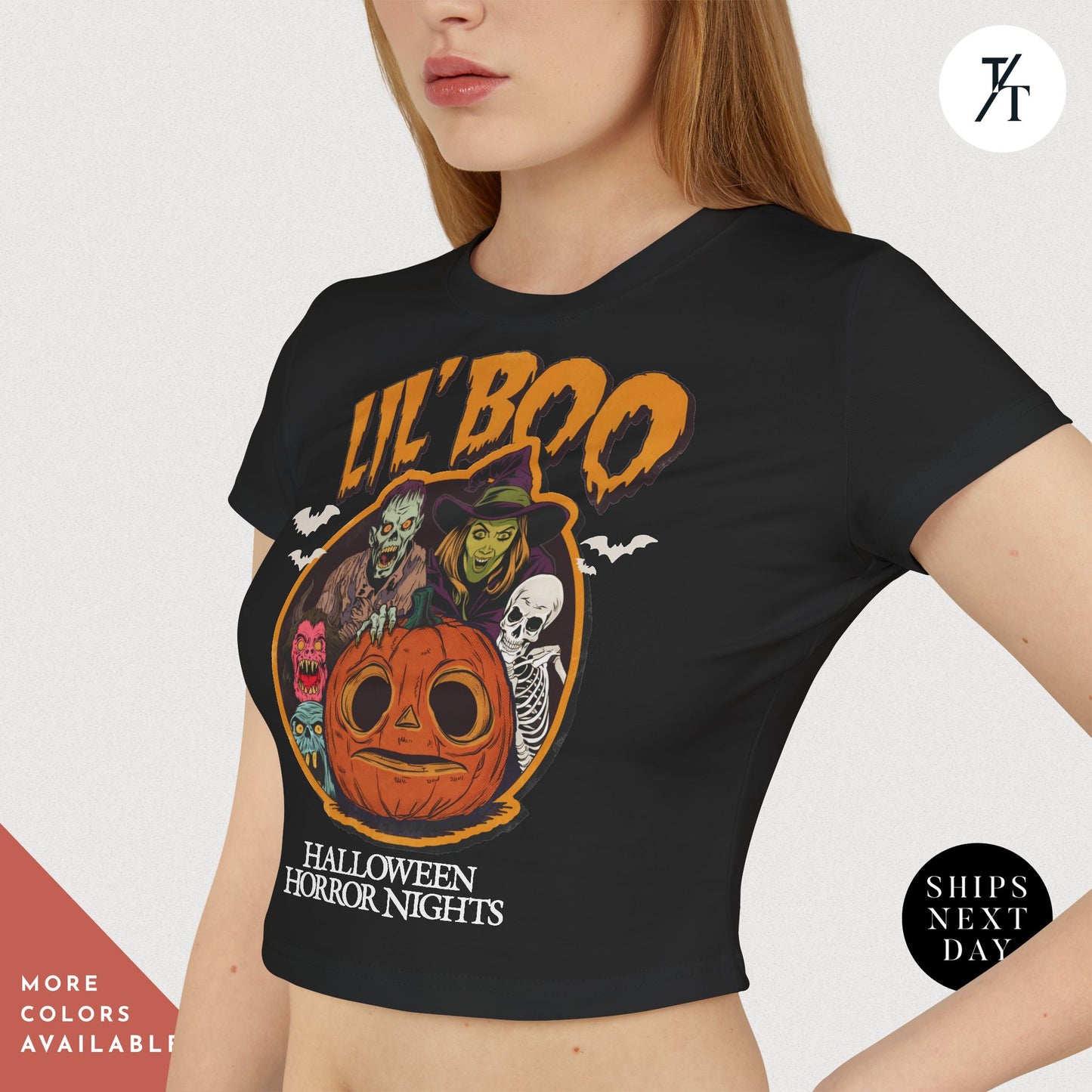 Women's Baby Tee Halloween Horror Nights Crop Top Lil Boo HHN Universal Orlando Shirt