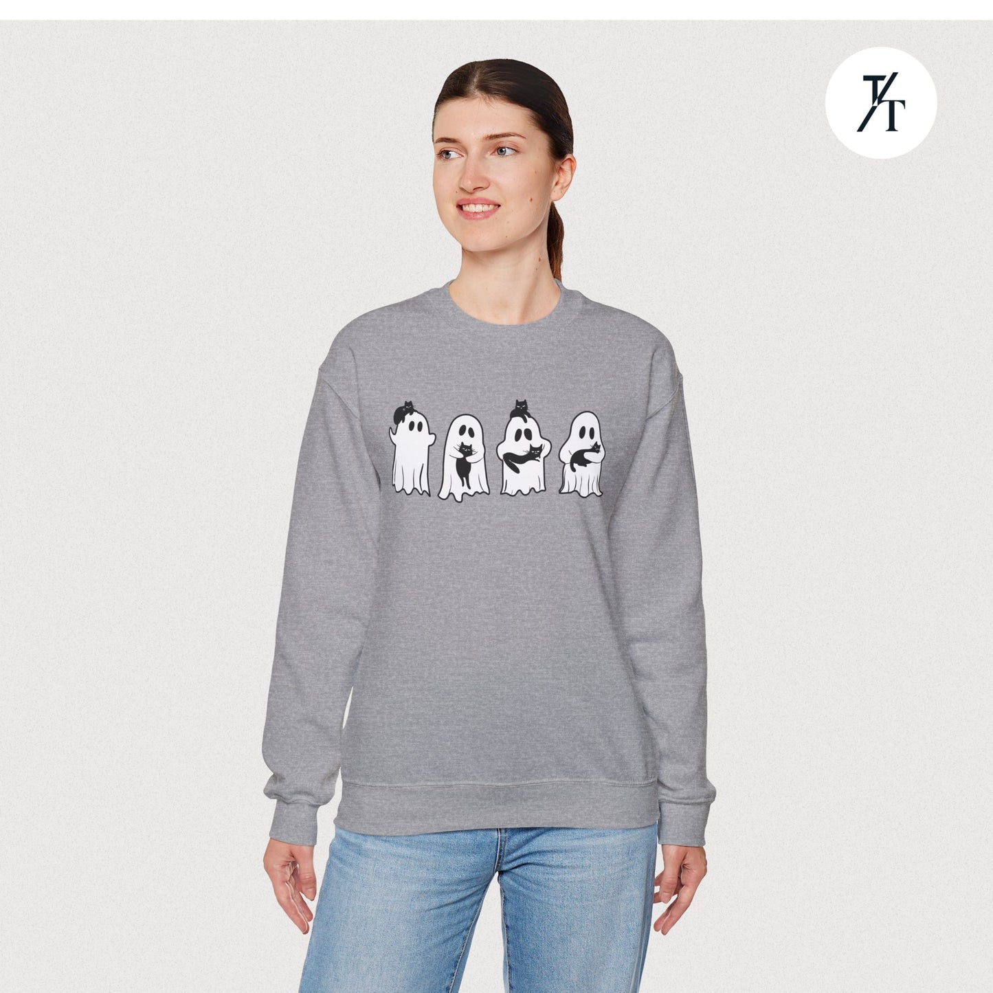Adorable Ghosts with Cat Women's Halloween Sweatshirt