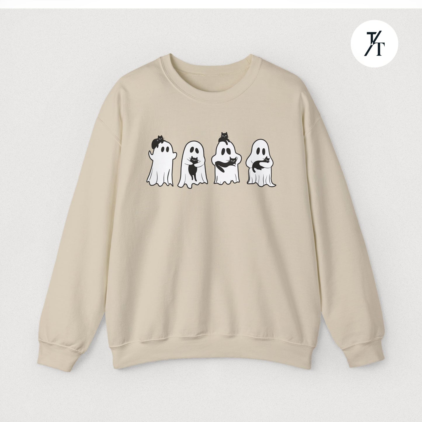 Adorable Ghosts with Cat Women's Halloween Sweatshirt