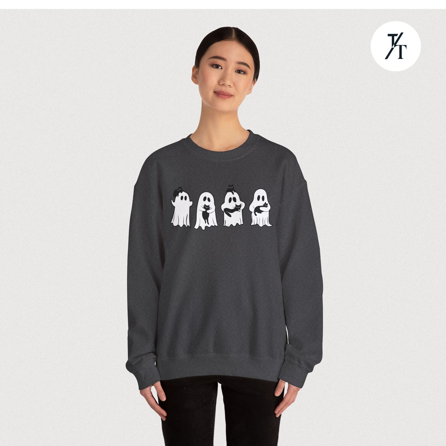 Adorable Ghosts with Cat Women's Halloween Sweatshirt