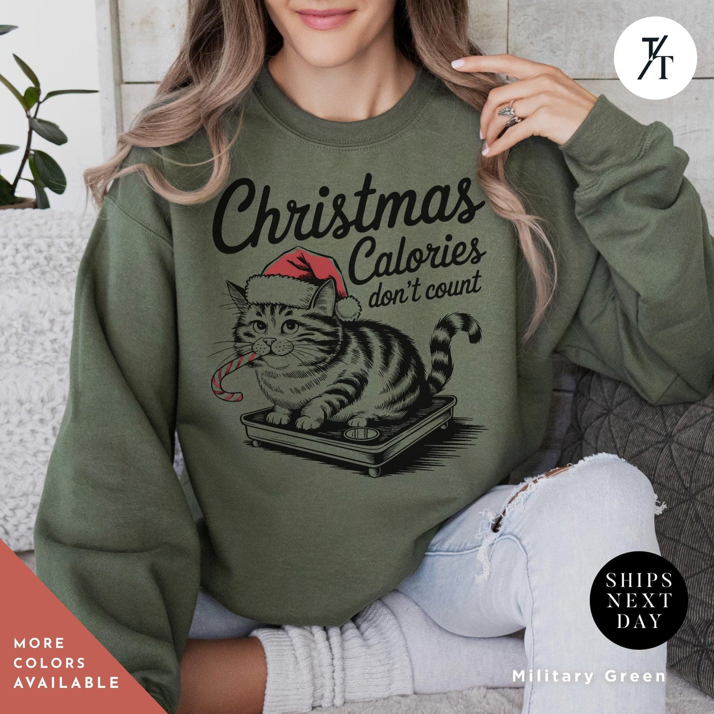 Cat Christmas Sweatshirt Gildan Christmas Calories Cats Lover