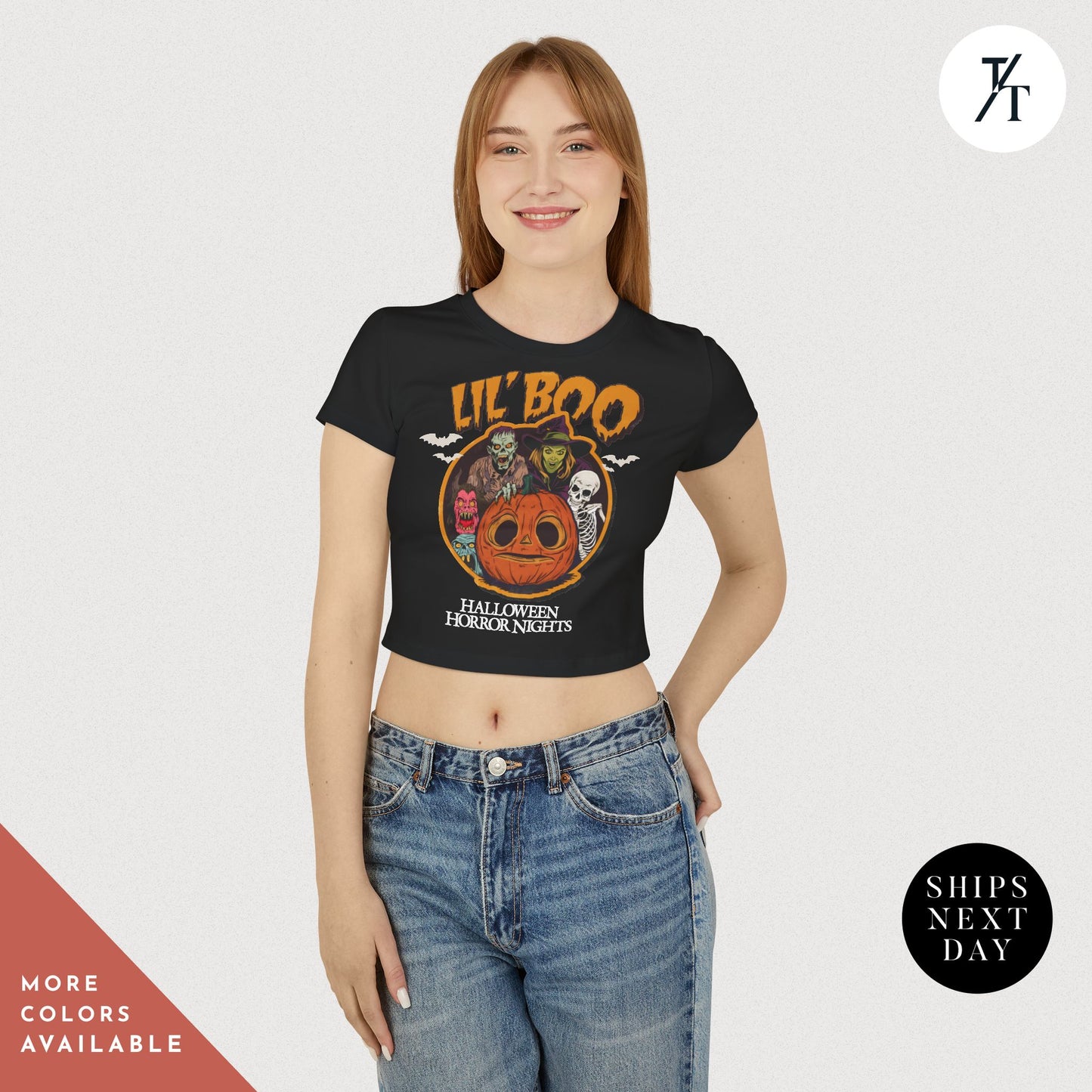 Women's Baby Tee Halloween Horror Nights Crop Top Lil Boo HHN Universal Orlando Shirt