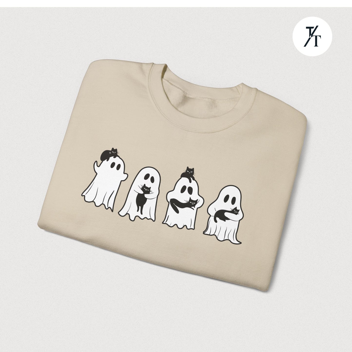 Adorable Ghosts with Cat Women's Halloween Sweatshirt