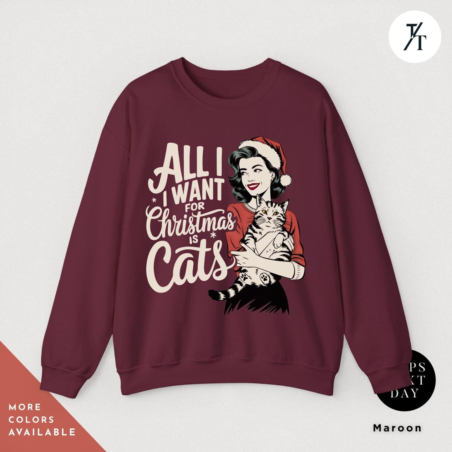 All I Want For Christmas Is Cats Retro Holiday Sweatshirt