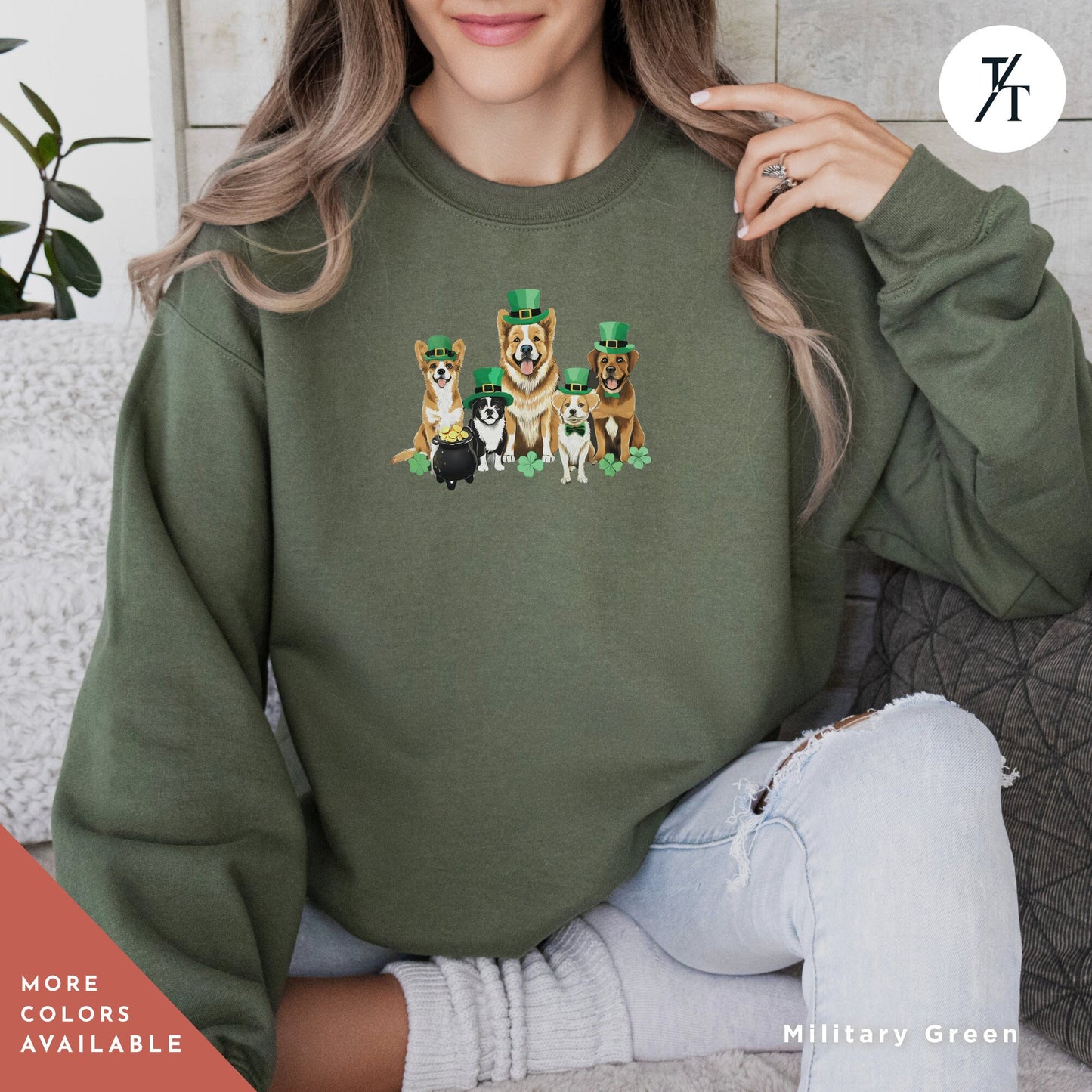 St Patricks Day Dog Paw Sweatshirt Lucky Dog Mom Apparel