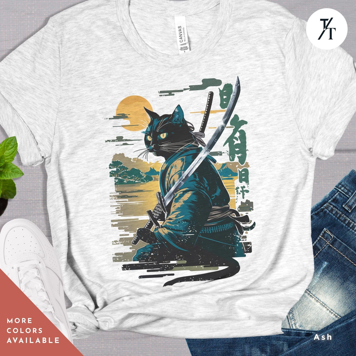 Samurai Cat Shirt Japanese Cat Art Aesthetic T-Shirt