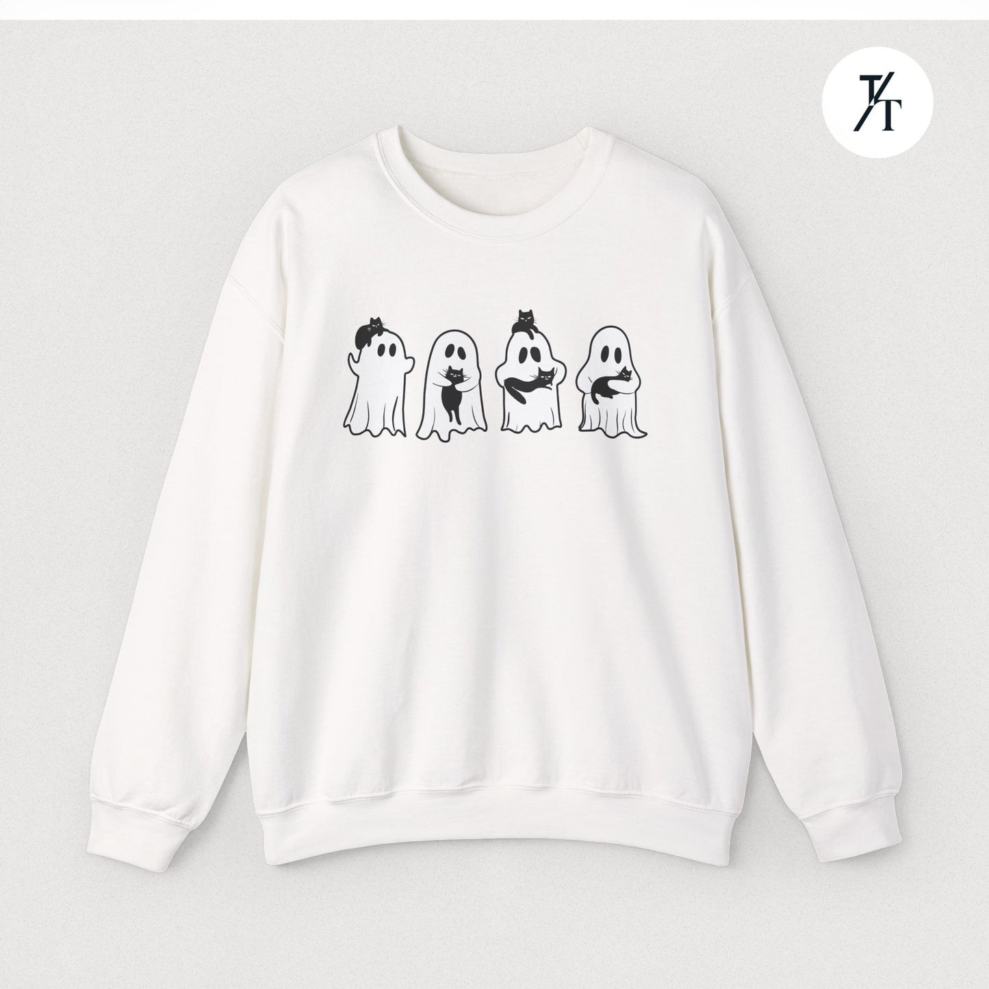 Adorable Ghosts with Cat Women's Halloween Sweatshirt