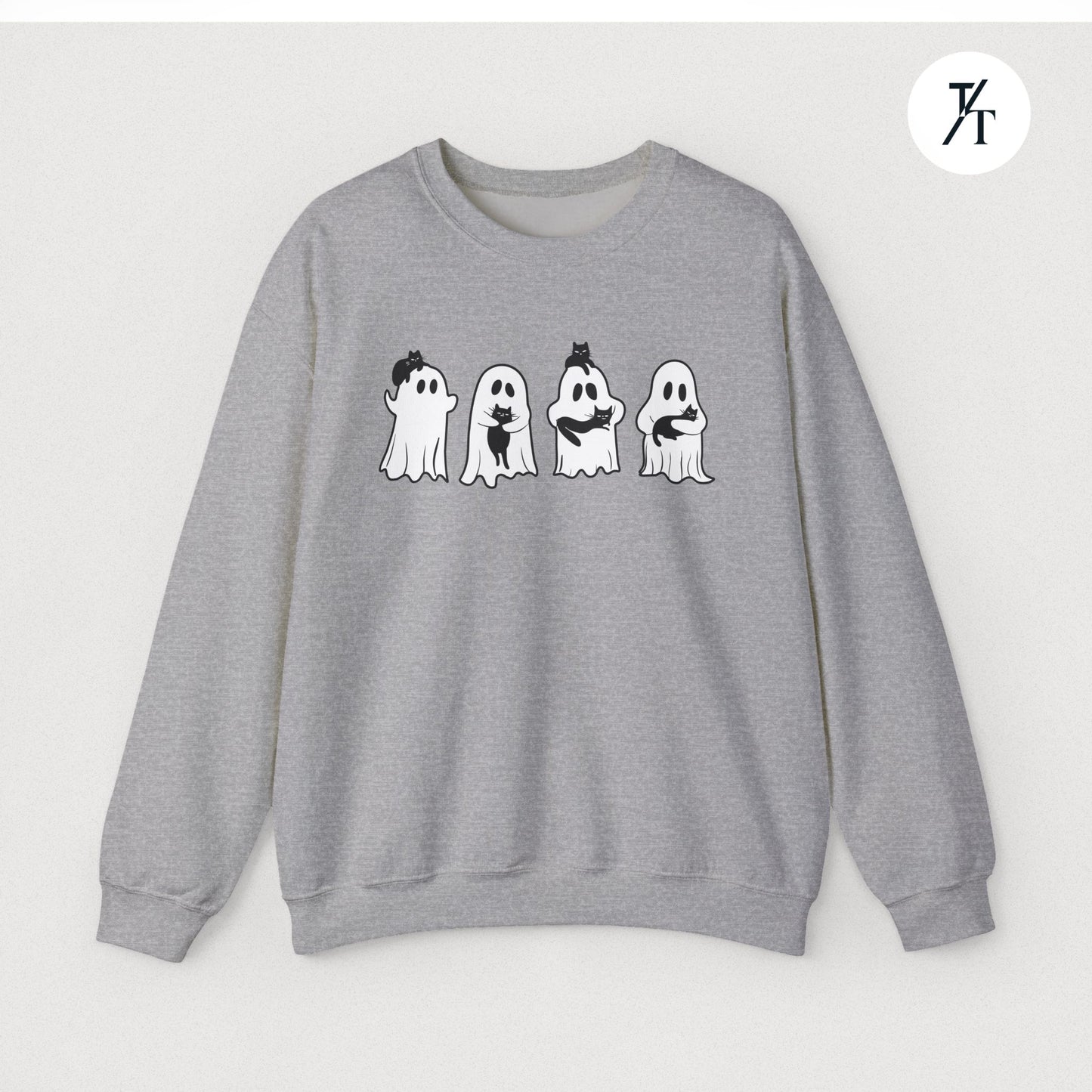 Adorable Ghosts with Cat Women's Halloween Sweatshirt