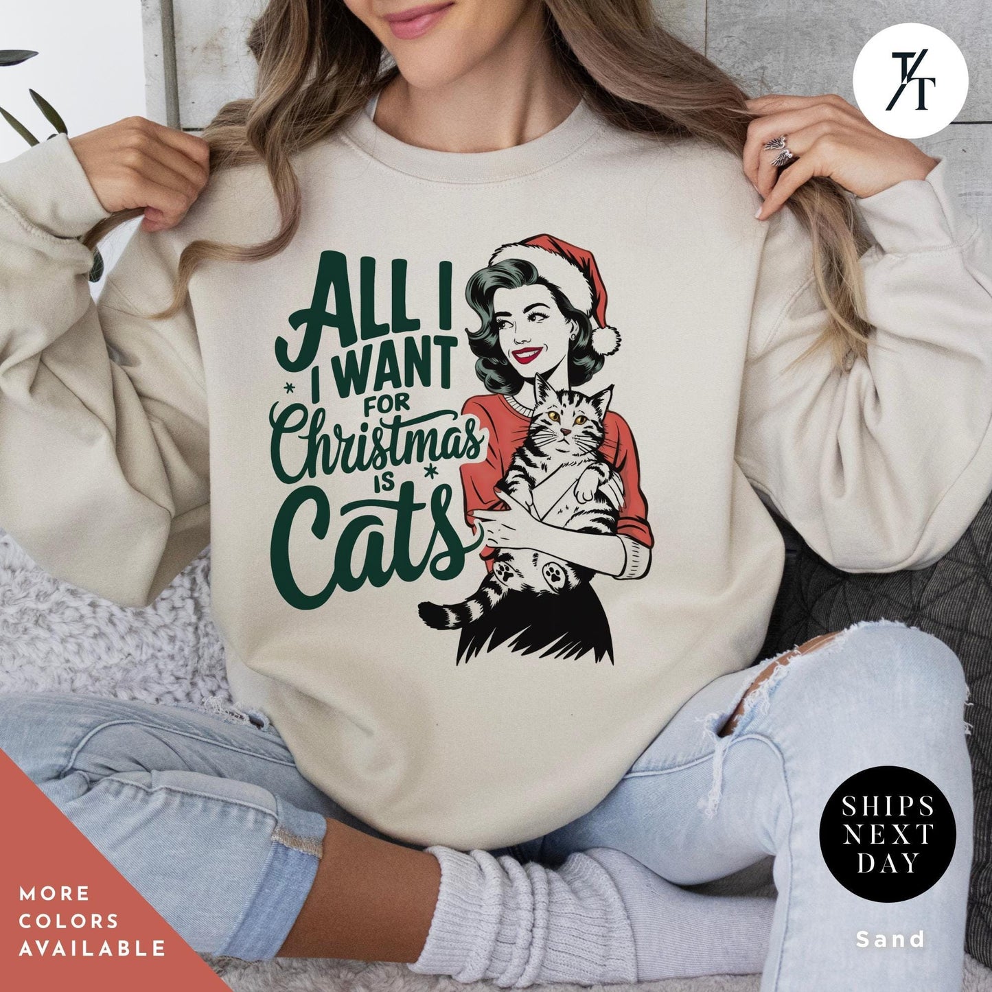 All I Want For Christmas Is Cats Retro Holiday Sweatshirt