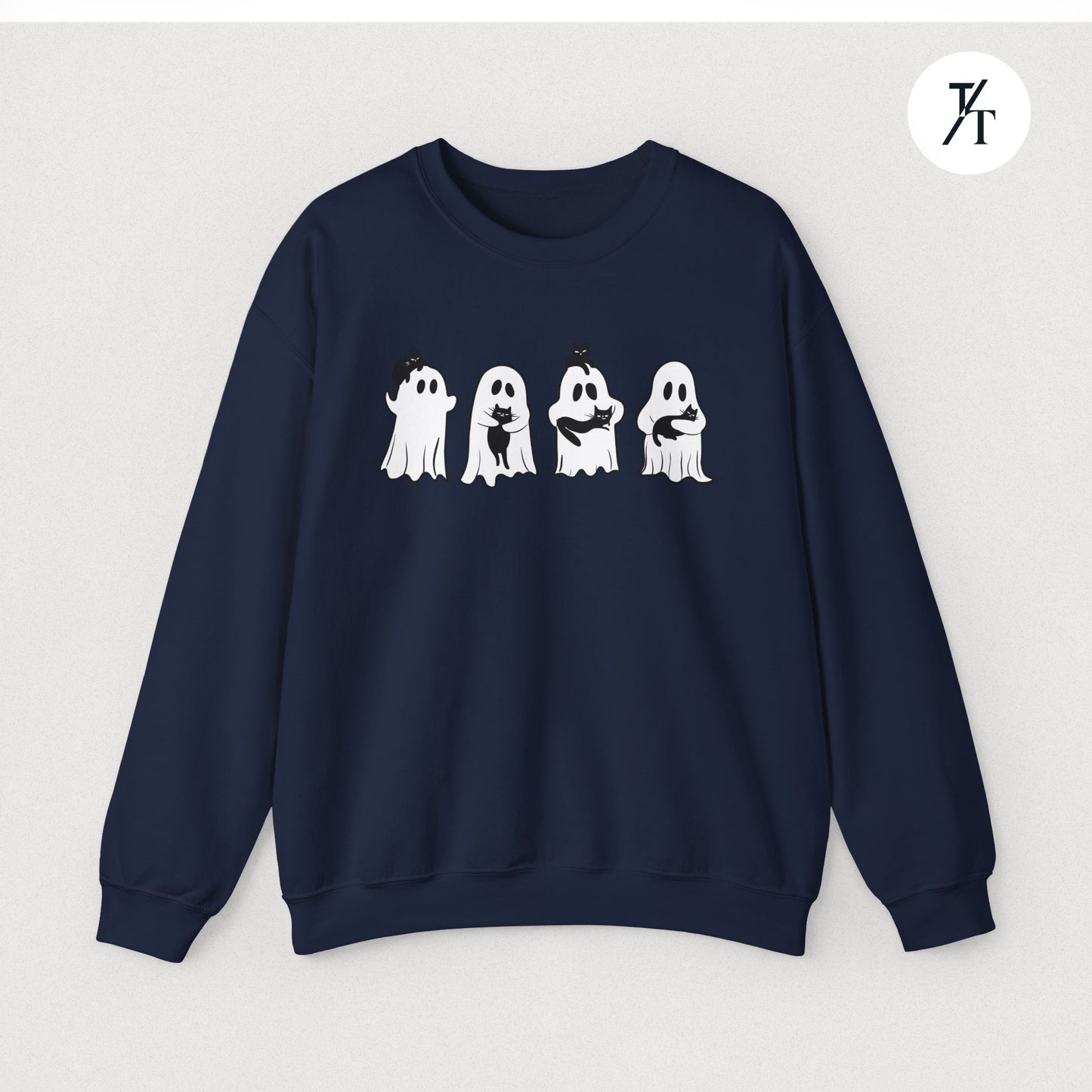 Adorable Ghosts with Cat Women's Halloween Sweatshirt