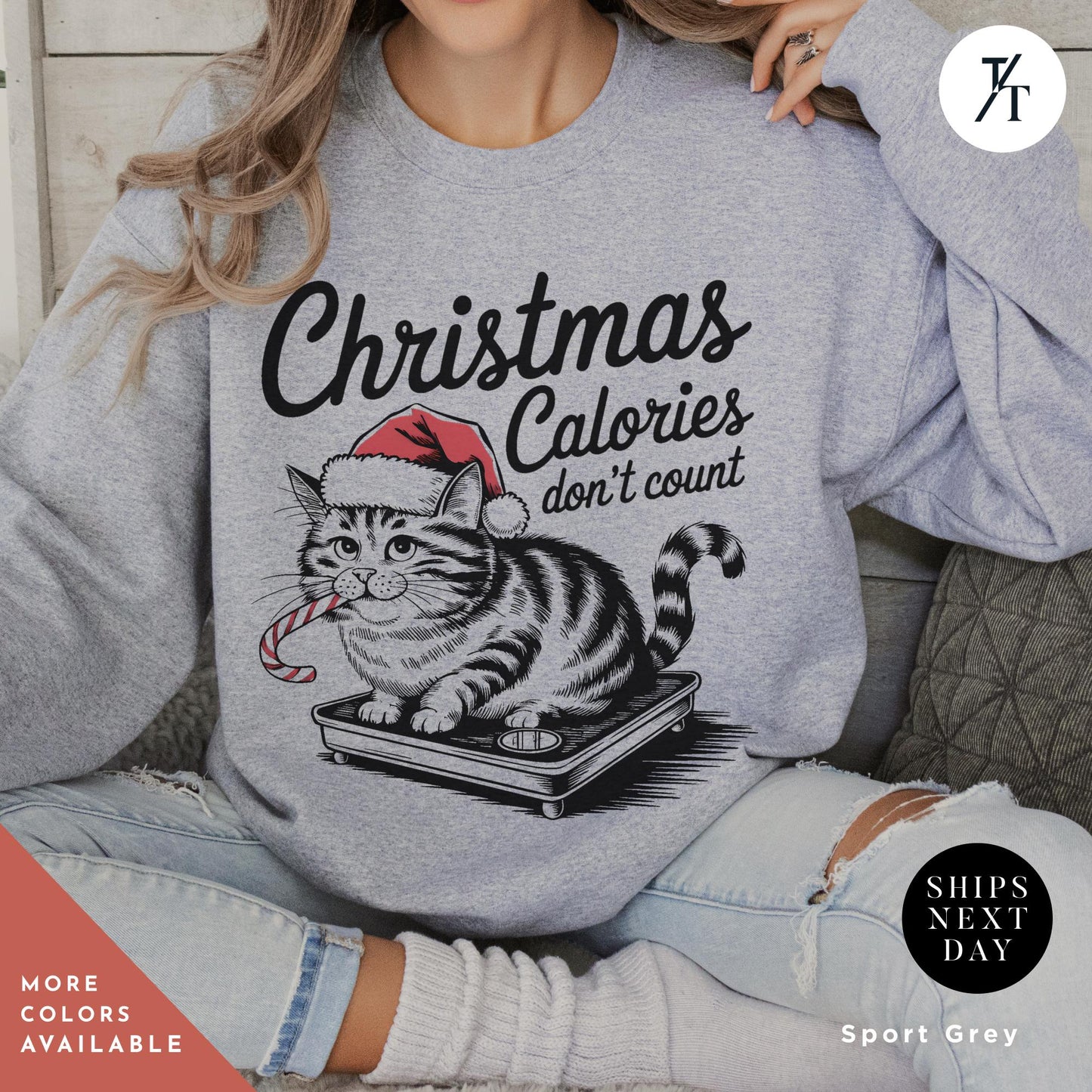 Cat Christmas Sweatshirt Gildan Christmas Calories Cats Lover
