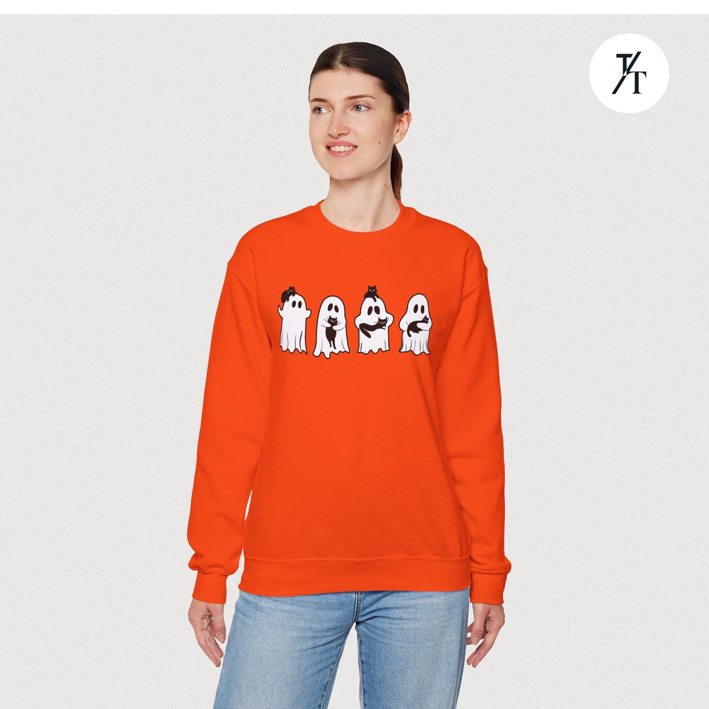 Adorable Ghosts with Cat Women's Halloween Sweatshirt