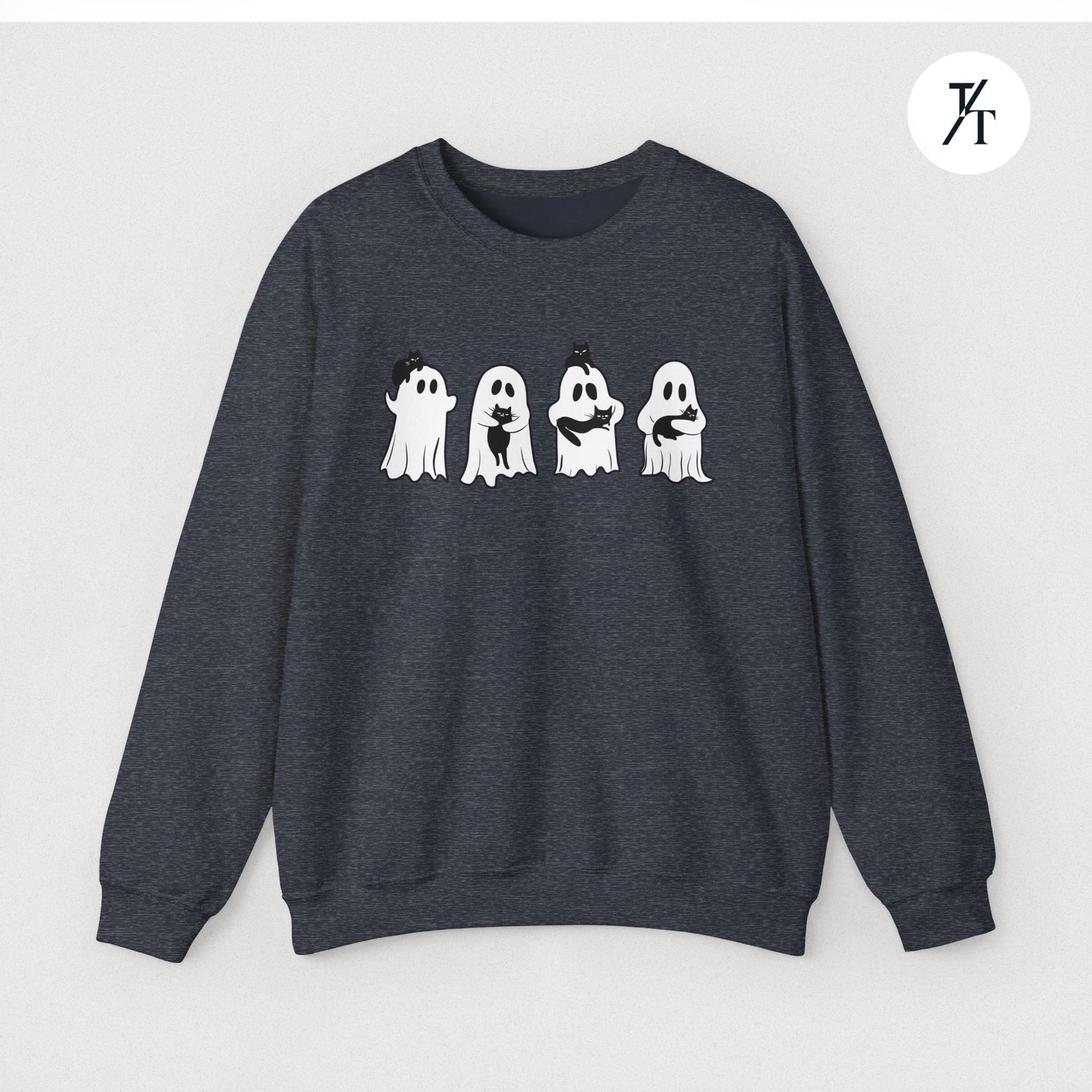 Adorable Ghosts with Cat Women's Halloween Sweatshirt