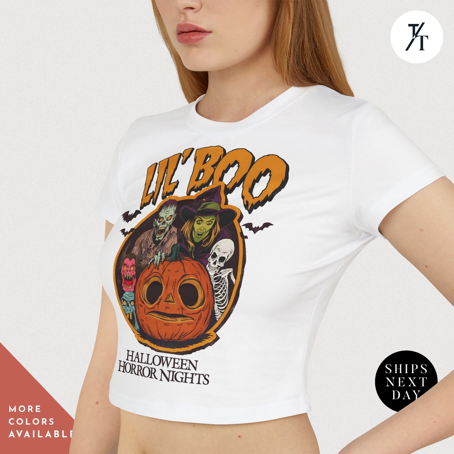 Women's Baby Tee Halloween Horror Nights Crop Top Lil Boo HHN Universal Orlando Shirt