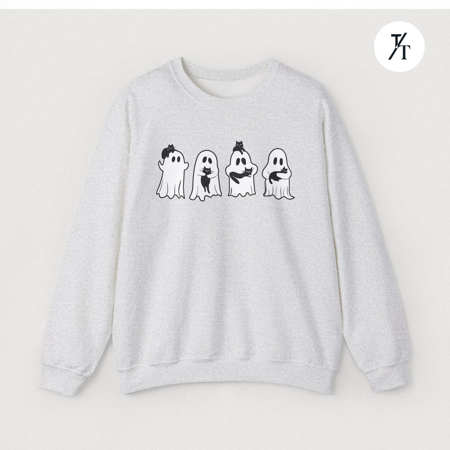 Adorable Ghosts with Cat Women's Halloween Sweatshirt
