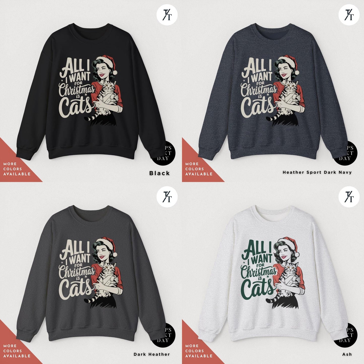 All I Want For Christmas Is Cats Retro Holiday Sweatshirt