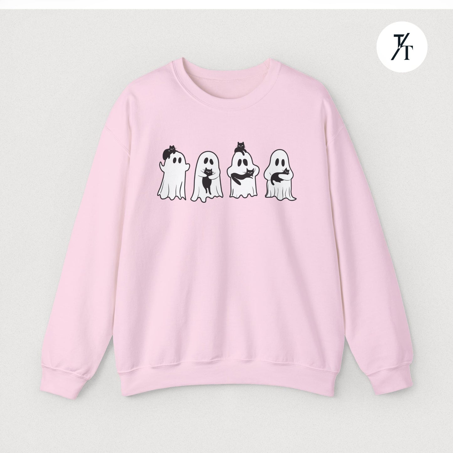 Adorable Ghosts with Cat Women's Halloween Sweatshirt