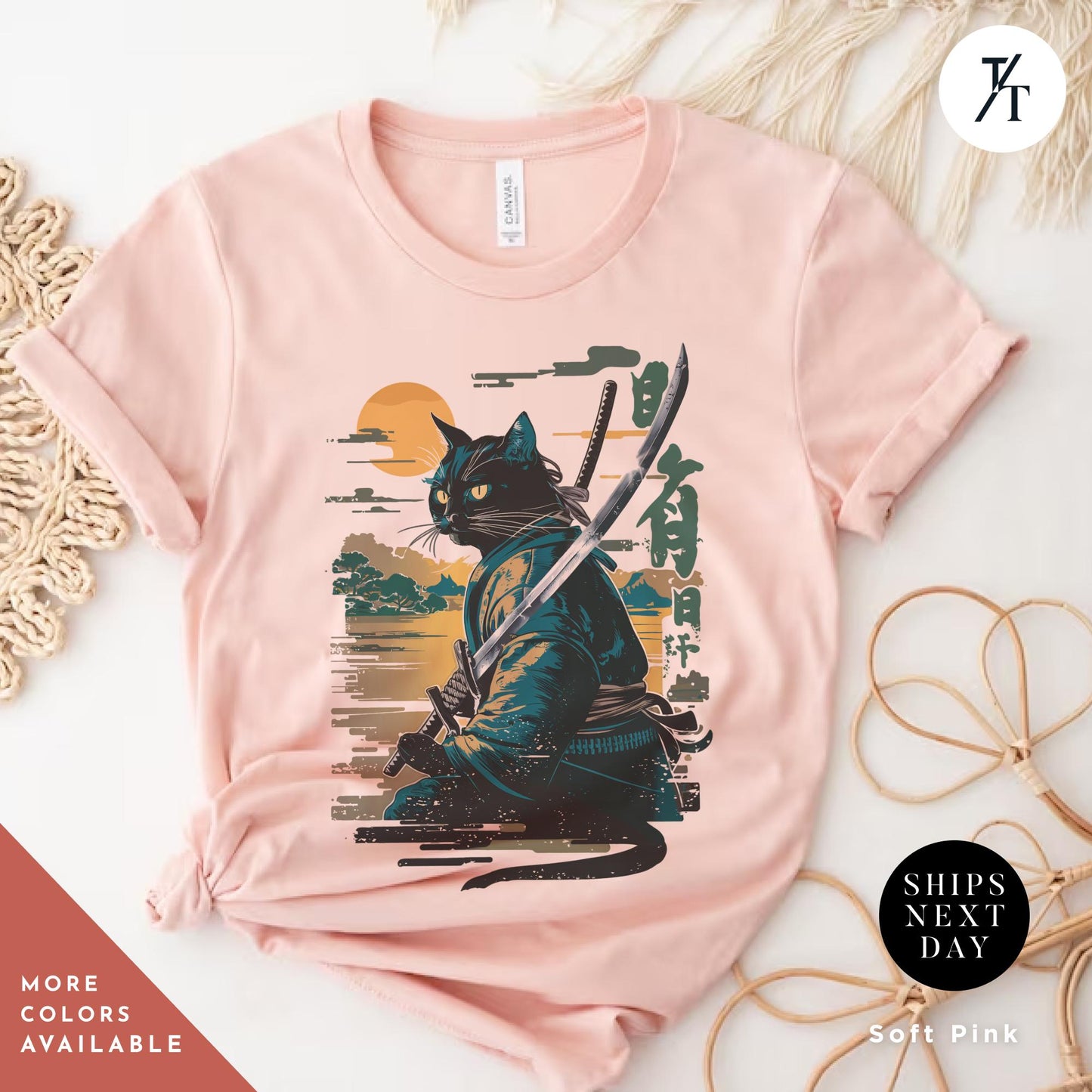 Samurai Cat Shirt Japanese Cat Art Aesthetic T-Shirt
