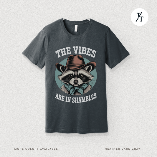 Funny Cowboy Raccoon Vibes In Shambles Graphic Tee - Trendy/Timeless Studio