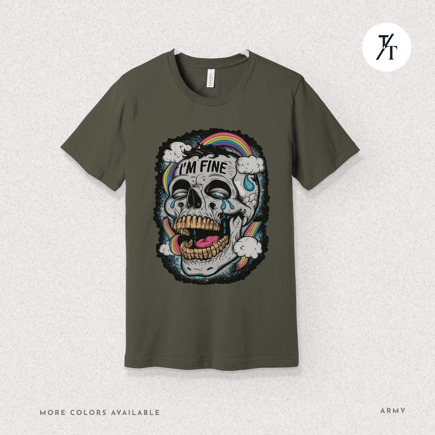 Insane Skull "I'm Fine" Funny Graffiti Style Men's Mental Health Ironic Parody T-shirt