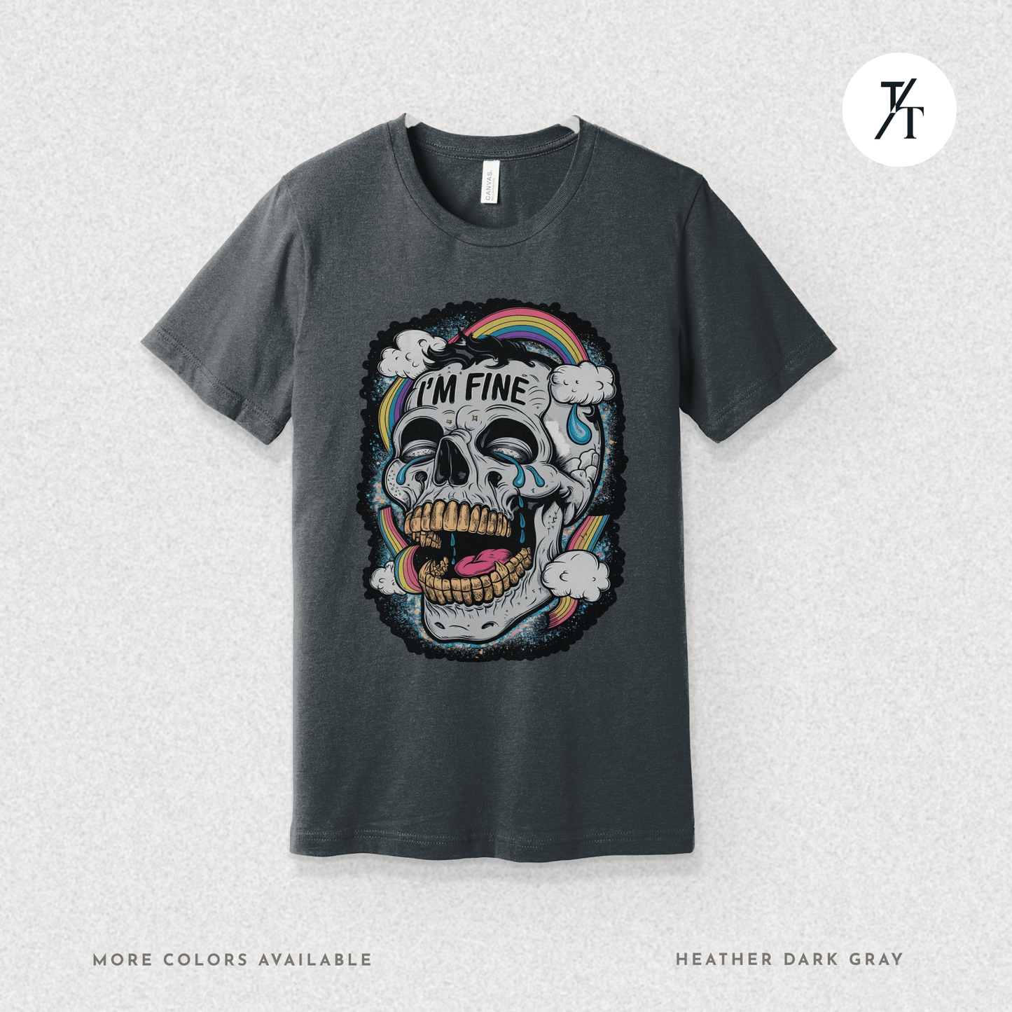 Insane Skull "I'm Fine" Funny Graffiti Style Men's Mental Health Ironic Parody T-shirt
