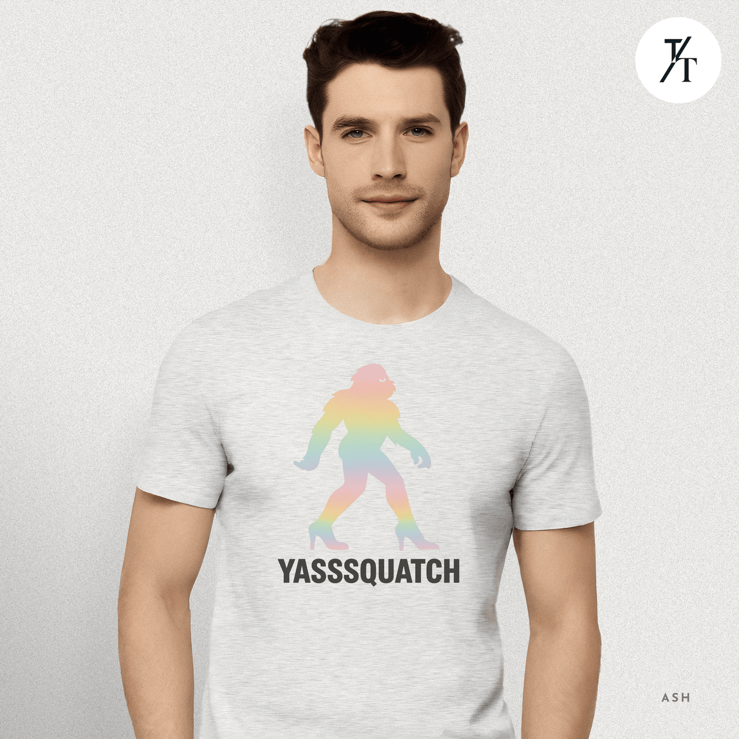 Yasssquatch: Pride Bigfoot Silhouette, Rainbow LGBTQ+ Cryptid Art- Graphic T-shirt