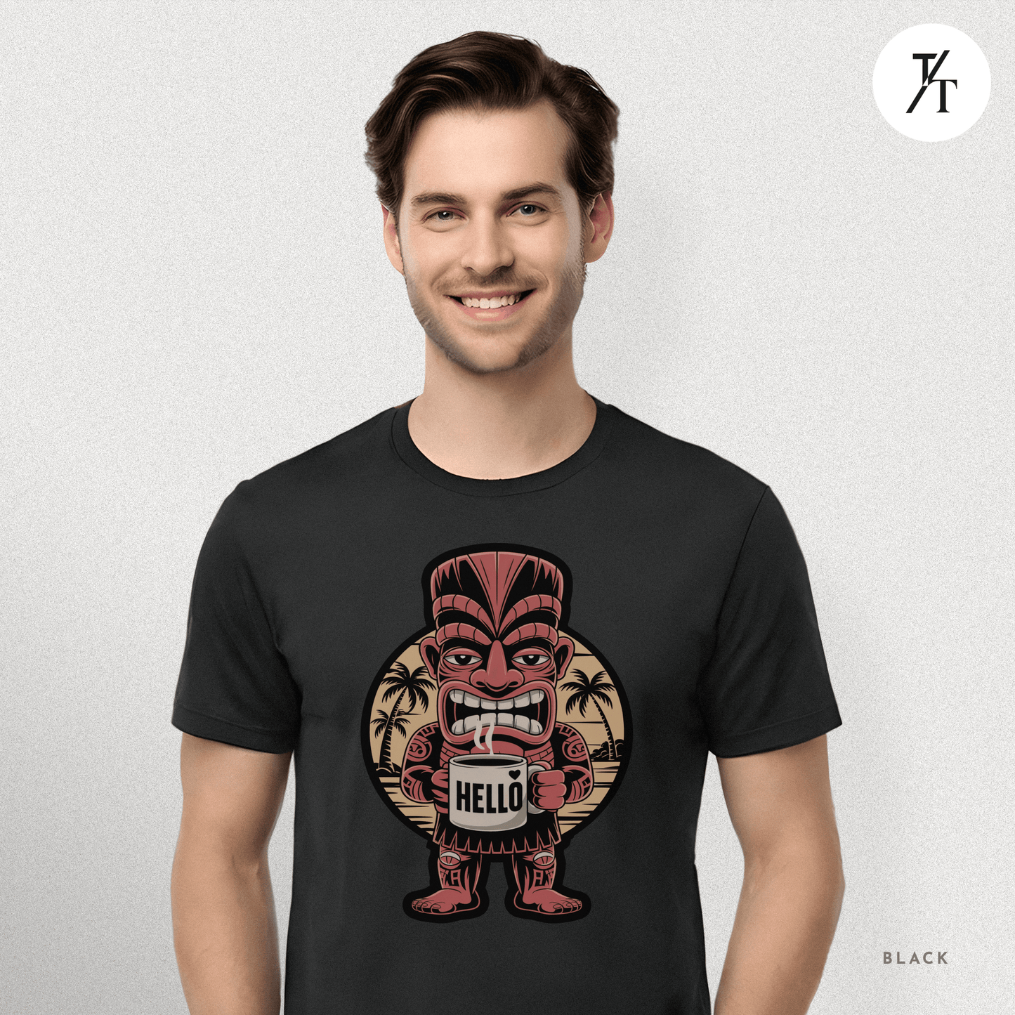 Tiki Coffee Warrior Tee – Bold Retro Island Vibes Graphic Shirt