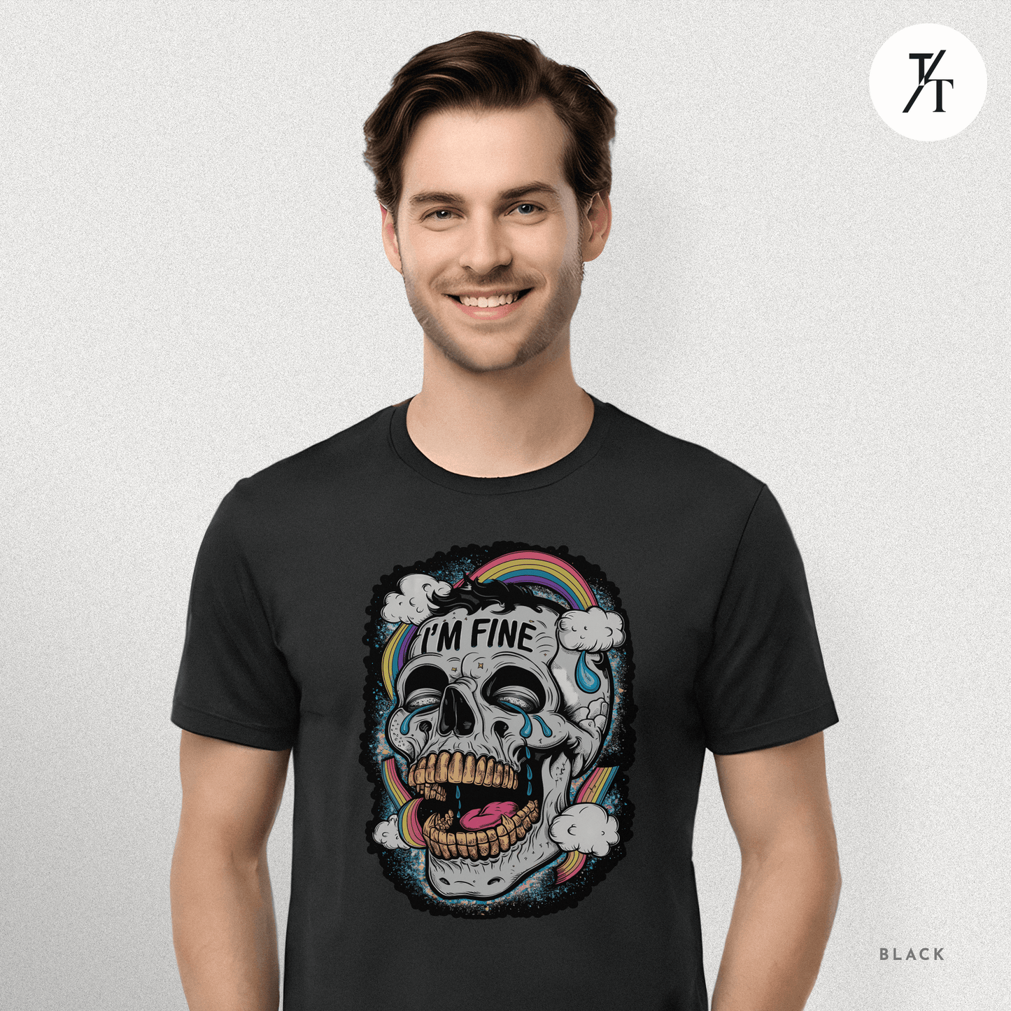 Insane Skull "I'm Fine" Funny Graffiti Style Men's Mental Health Ironic Parody T-shirt