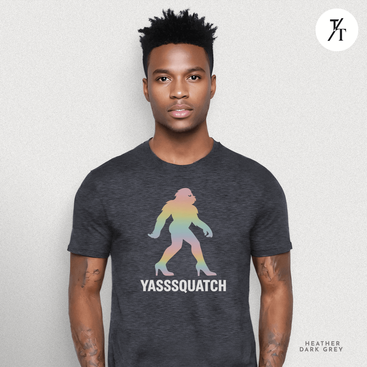 Yasssquatch: Pride Bigfoot Silhouette, Rainbow LGBTQ+ Cryptid Art- Graphic T-shirt