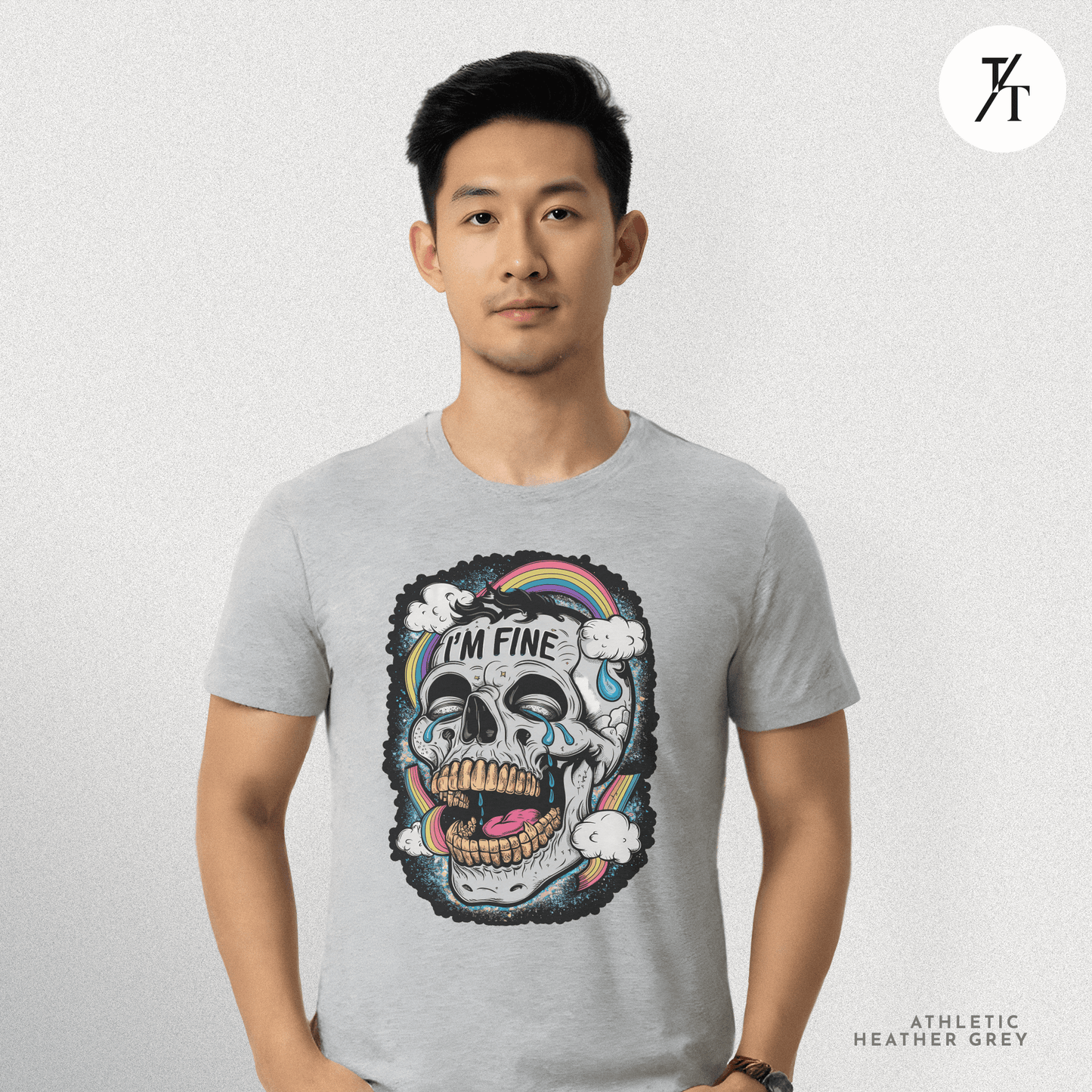 Insane Skull "I'm Fine" Funny Graffiti Style Men's Mental Health Ironic Parody T-shirt