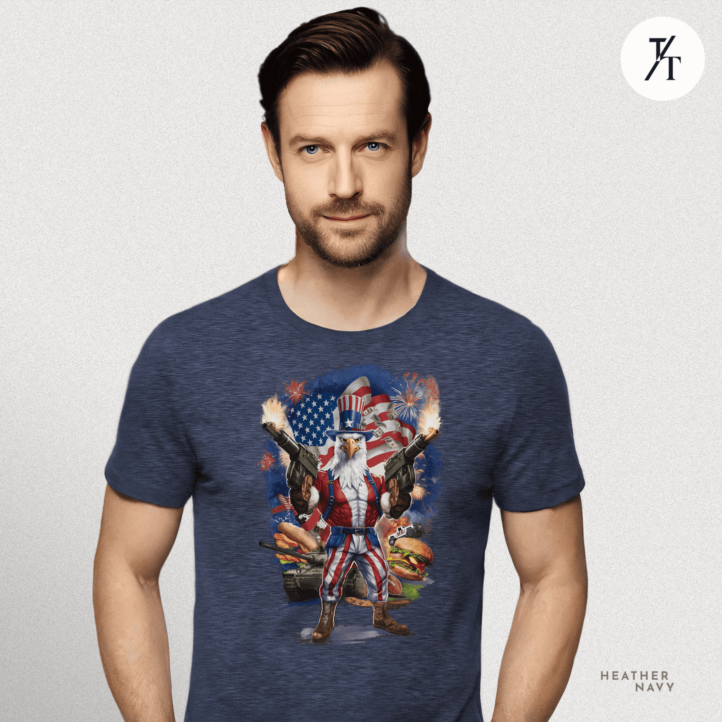 Funny Ultra Patriotic USA Freedom Bald Eagle, a Hilarious 4th of July Satire Joke Graphic Tee