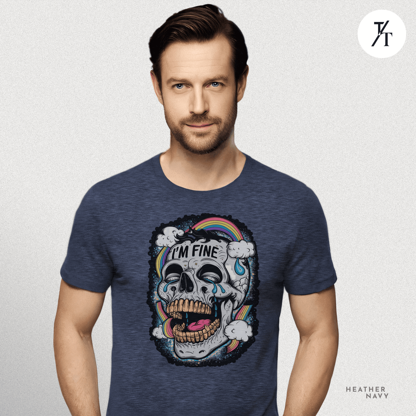 Insane Skull "I'm Fine" Funny Graffiti Style Men's Mental Health Ironic Parody T-shirt