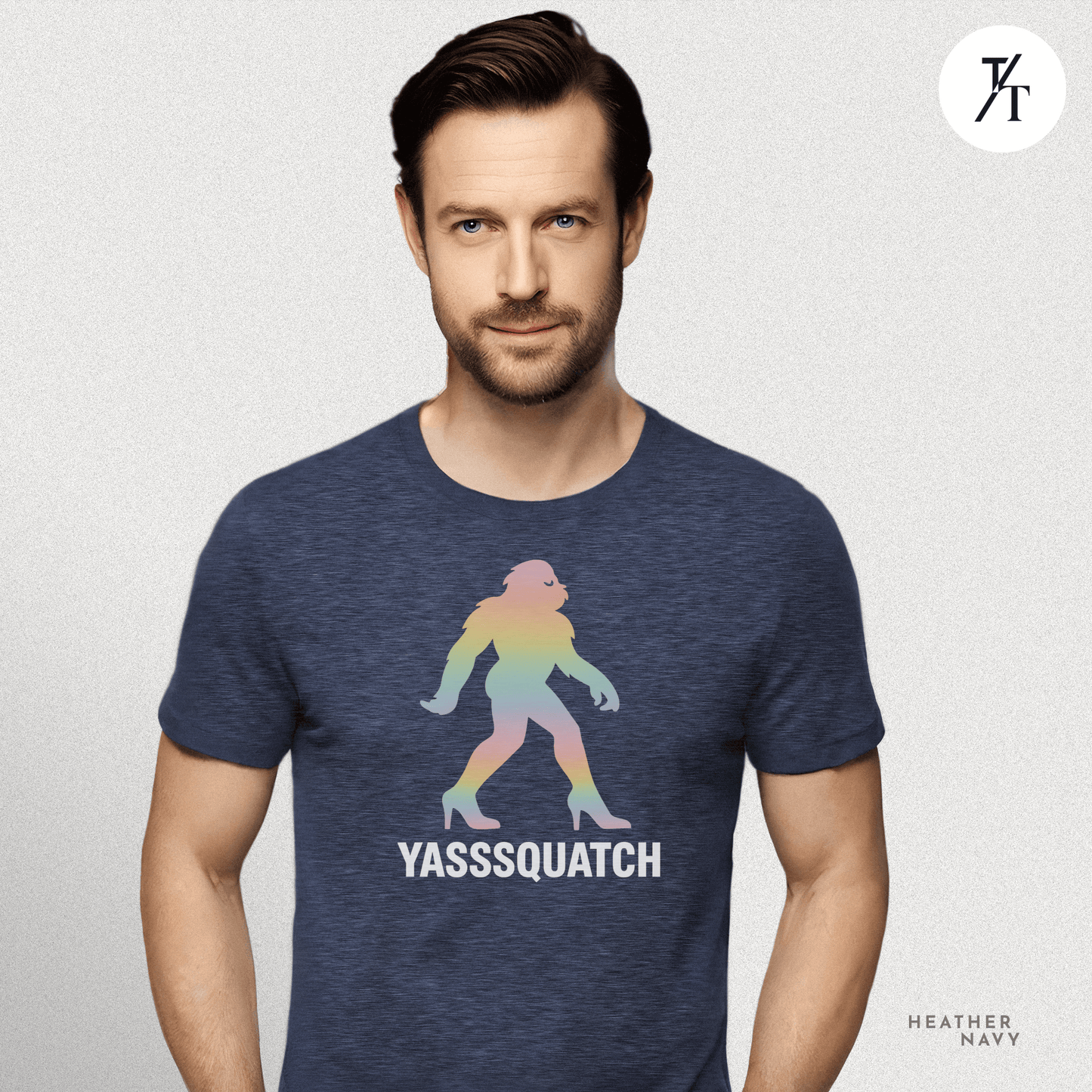 Yasssquatch: Pride Bigfoot Silhouette, Rainbow LGBTQ+ Cryptid Art- Graphic T-shirt