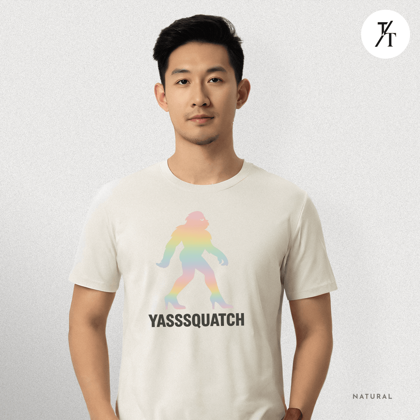 Yasssquatch: Pride Bigfoot Silhouette, Rainbow LGBTQ+ Cryptid Art- Graphic T-shirt